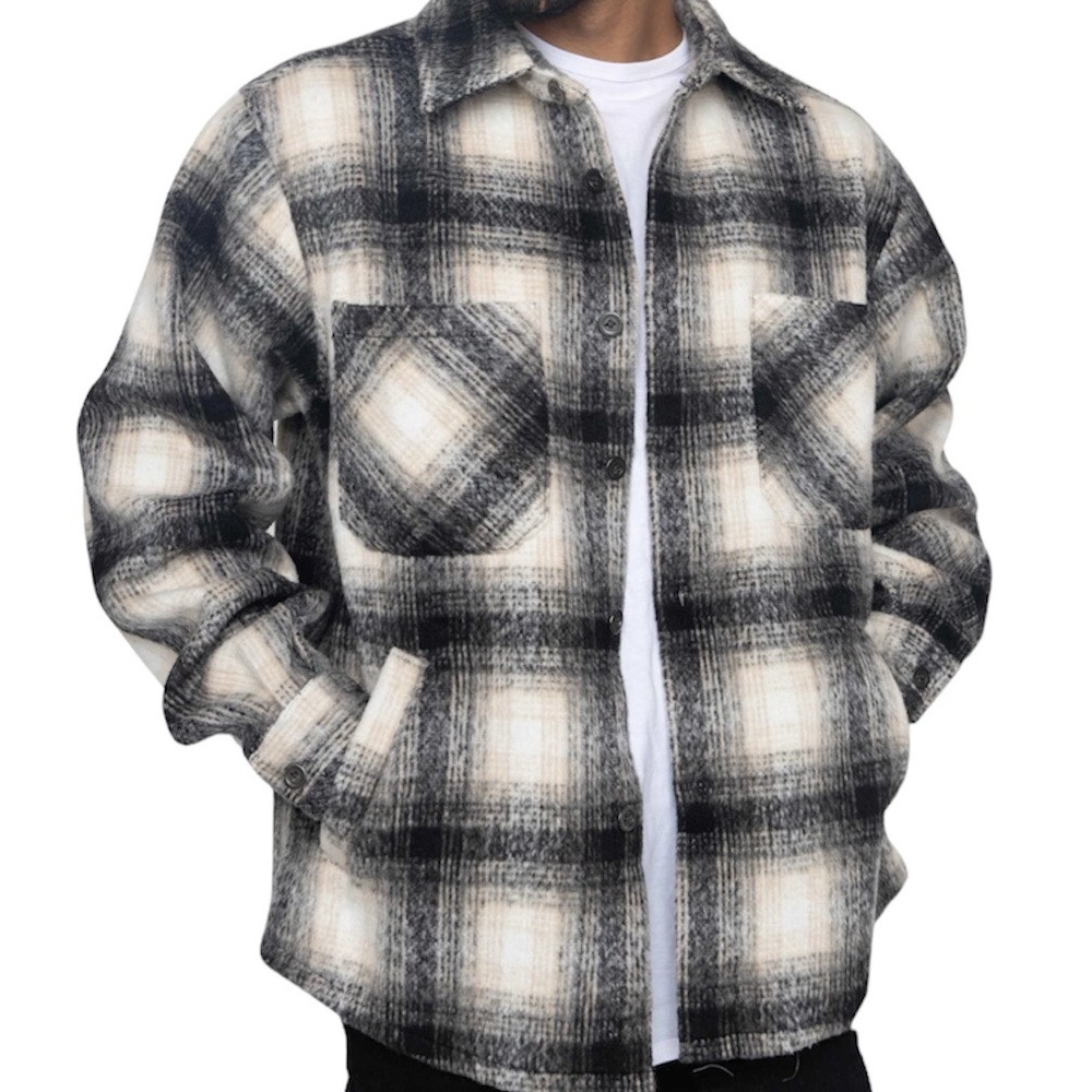 EPTM Men's Black Slit Flannel Shirt Long Sleeve Streetwear Size Small